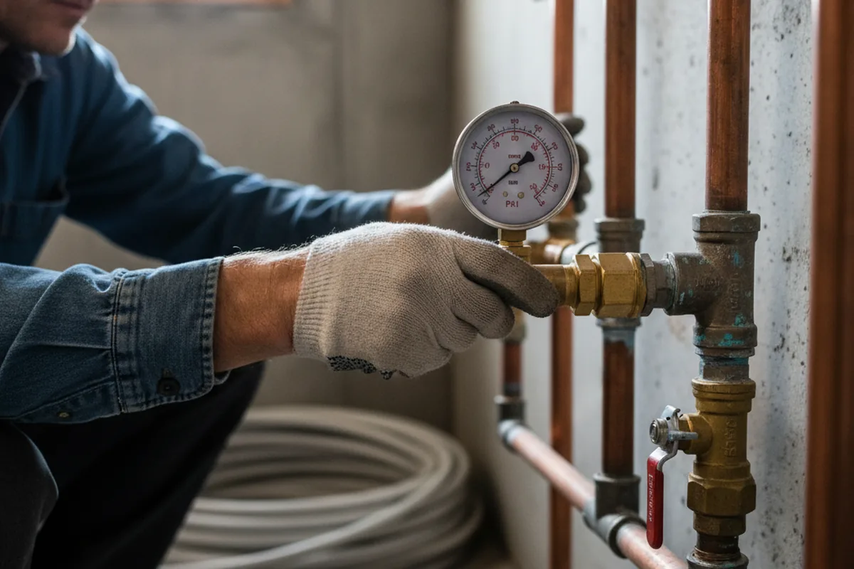 Pressure testing a repaired line during Water Line Repair in Mohave Valley